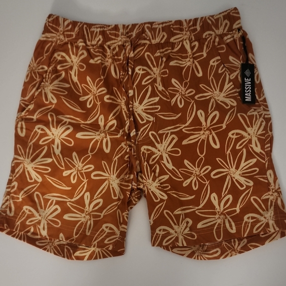 Super Massive Other - Men's Floral Board Shorts - Tan and Cream